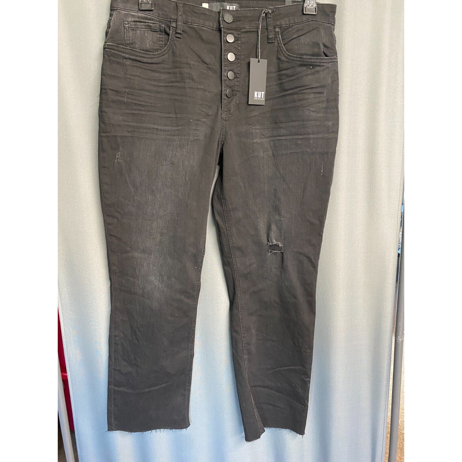 Kut From The Kloth Jeans Womens 14 Black Denim Straight High Rise Button Fly B65